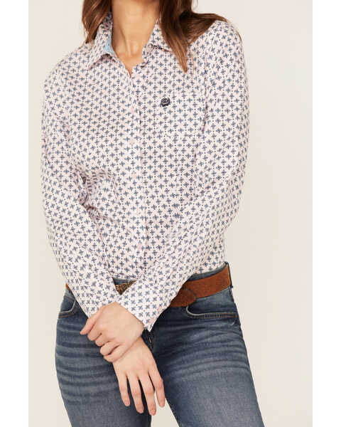 Image #3 - Cinch Women's Geo Print Long Sleeve Button-Down Western Shirt, Pink, hi-res
