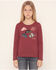 Image #1 - Wrangler Girls' Cowgirl Hat Long Sleeve Graphic Tee, Burgundy, hi-res