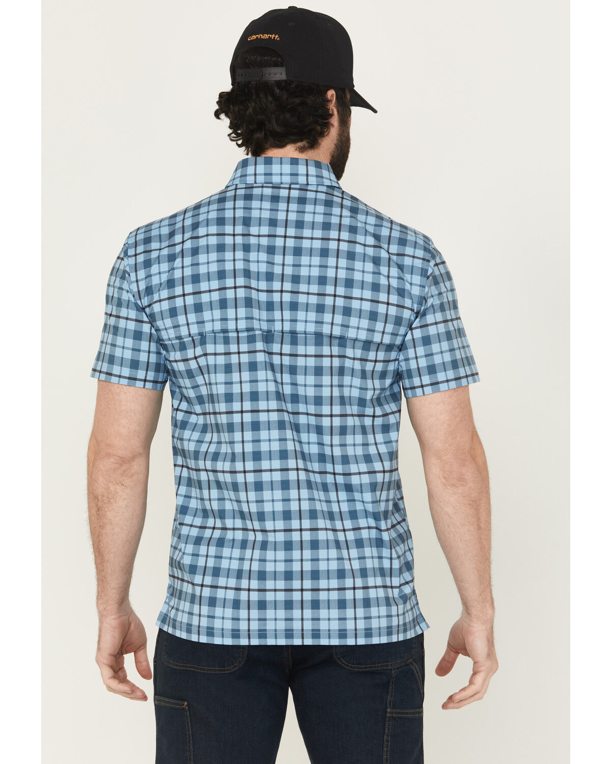 Image #4 - Carhartt Men's Force Sun Defender™ Relaxed Fit Lightweight Plaid Print Short Sleeve Button-Down Work Shirt, Blue, hi-res