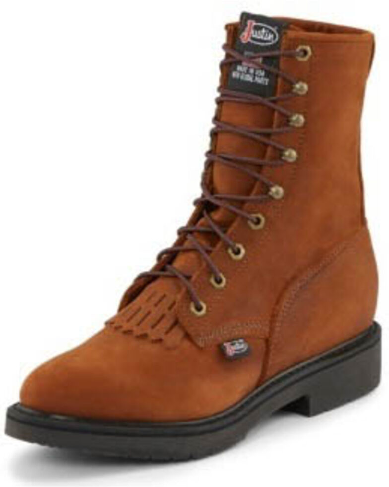 Justin Men's Conductor 8" Lace-Up Work Boots - Soft Toe, Bark, hi-res