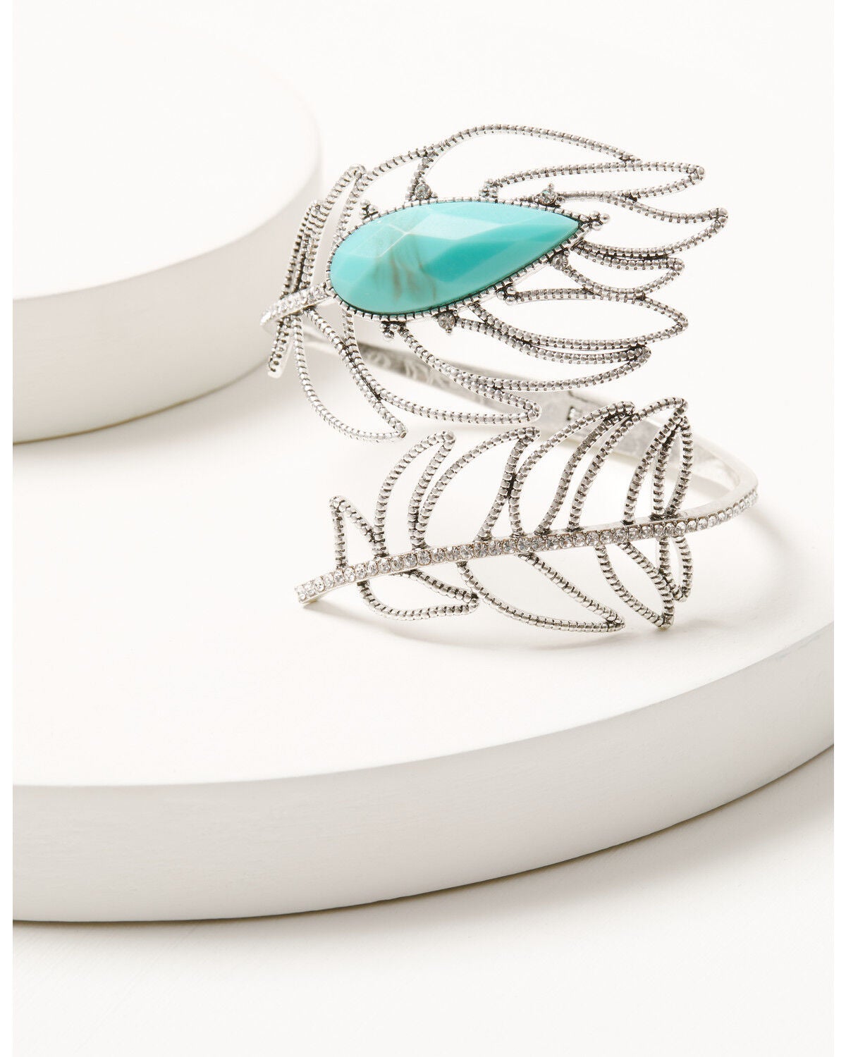 Lainey Wilson Women's Pav&eacute; Stone Feather Cuff, Silver, hi-res