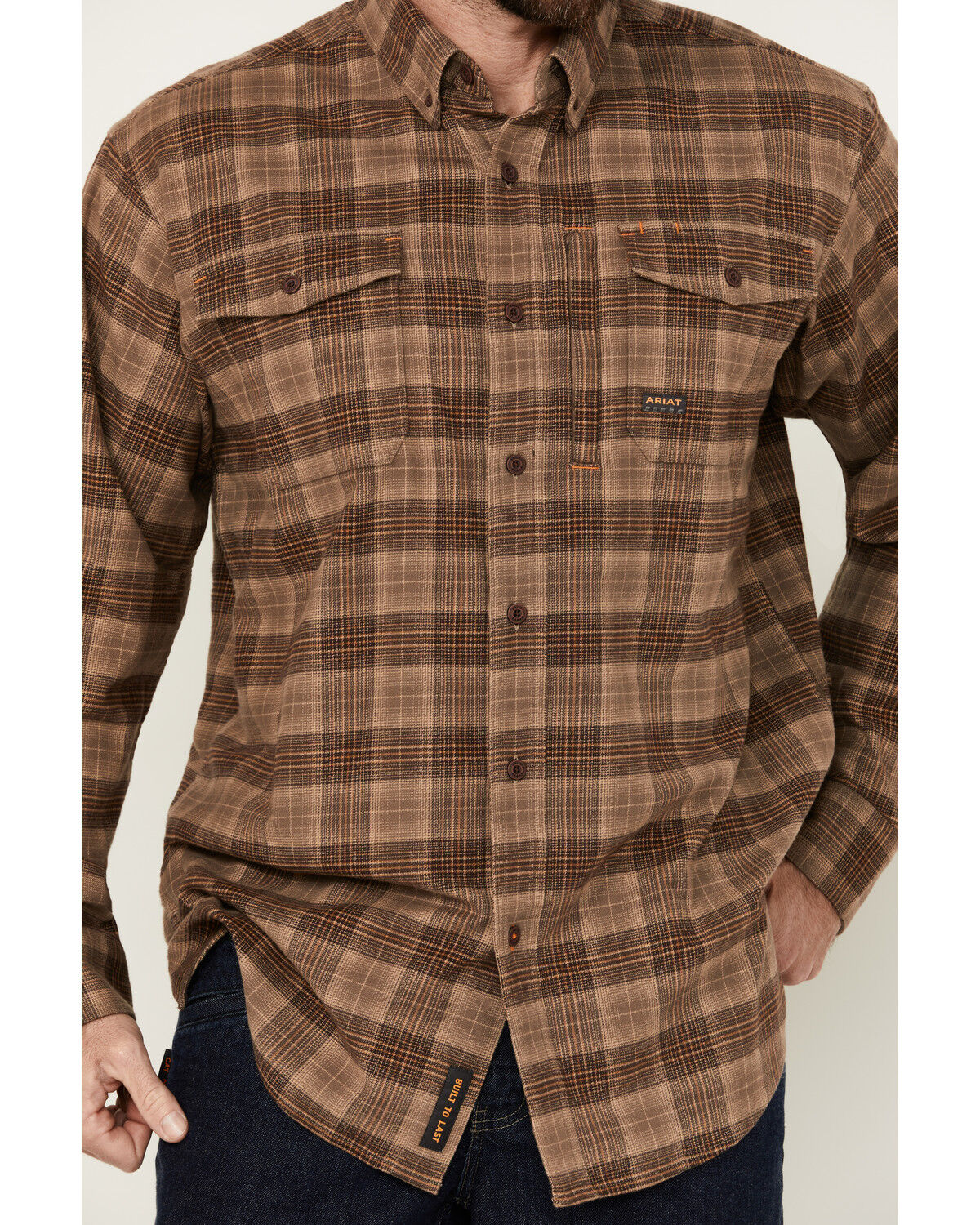 Image #3 - Ariat Men's Rebar DuraStretch Long Sleeve Button-Down Work Shirt, Brown, hi-res