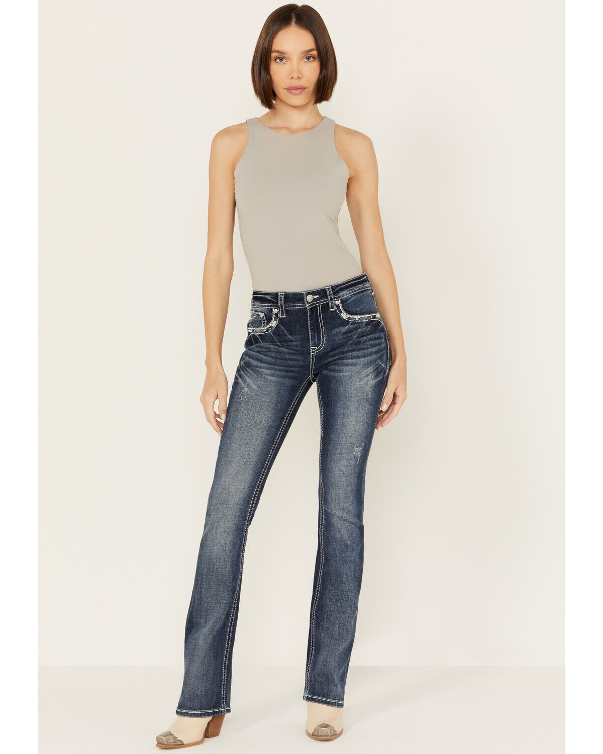 Image #3 - Grace in LA Women's Medium Wash Mid Rise Geo Pocket Stretch Bootcut Jeans, Medium Wash, hi-res