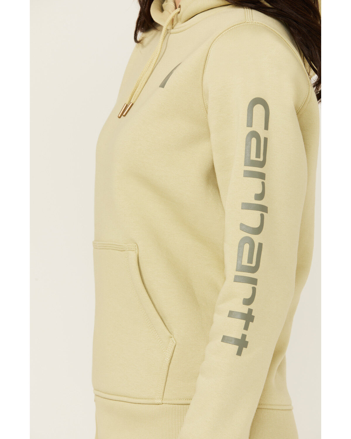 Image #3 - Carhartt Women's Relaxed Fit Midweight Logo Graphic Hoodie, Sand, hi-res