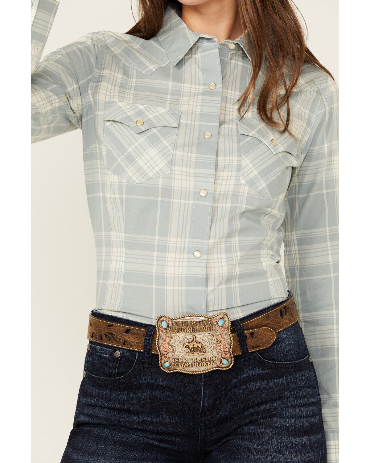 Image #3 - Wrangler Retro Women's Plaid Print Long Sleeve Pearl Snap Western Shirt, Slate, hi-res