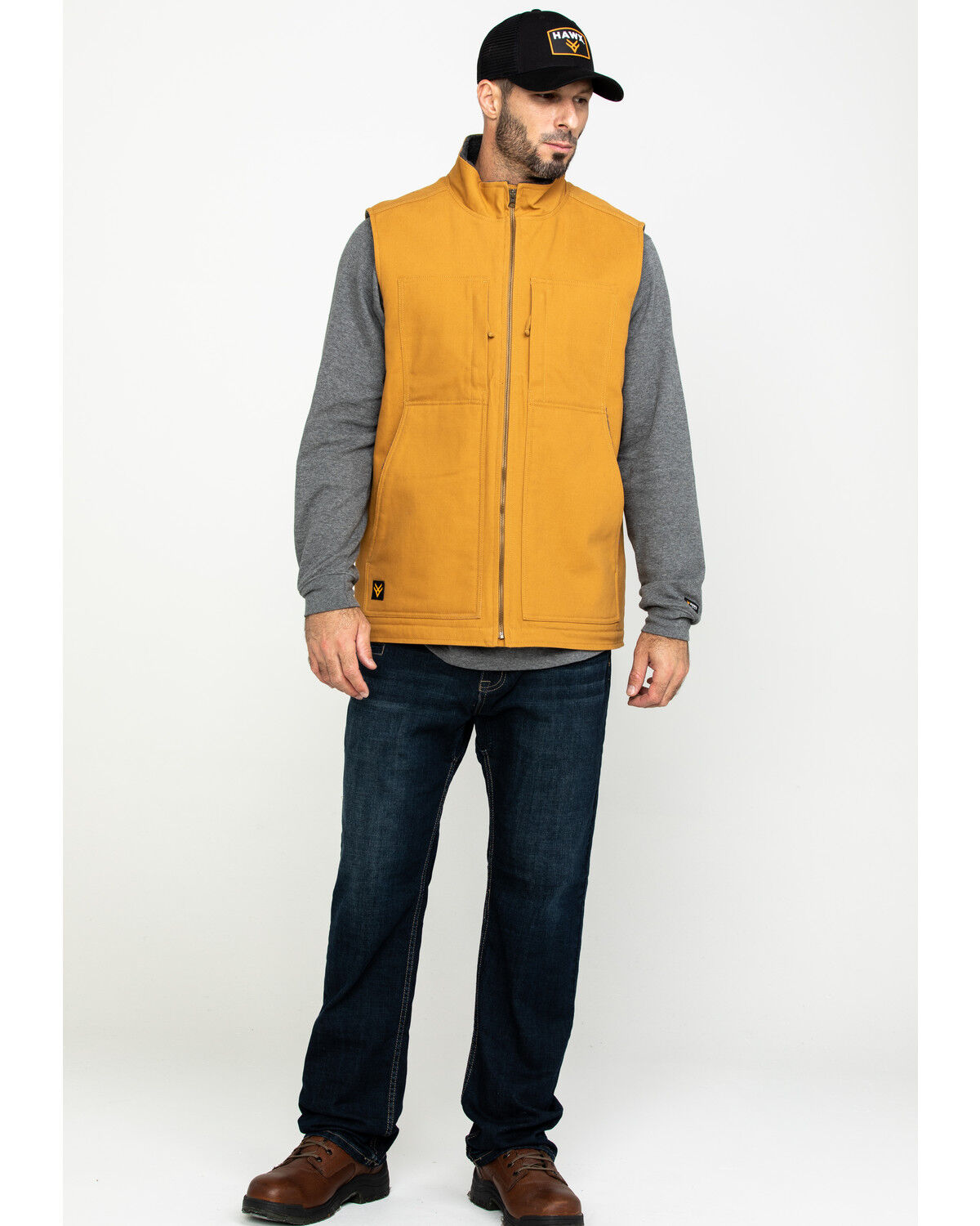Image #6 - Hawx Men's Khaki Canvas Sherpa Lined Work Vest, Brown, hi-res