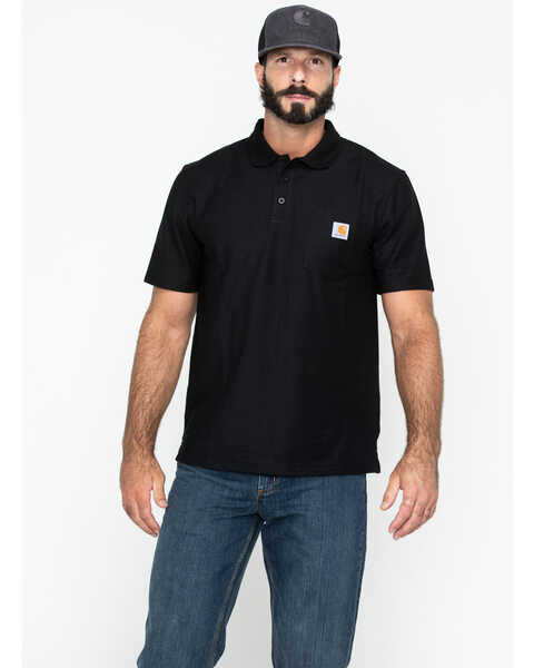 Image #2 - Carhartt Men's Contractors Pocket Short Sleeve Work Polo Shirt, Black, hi-res
