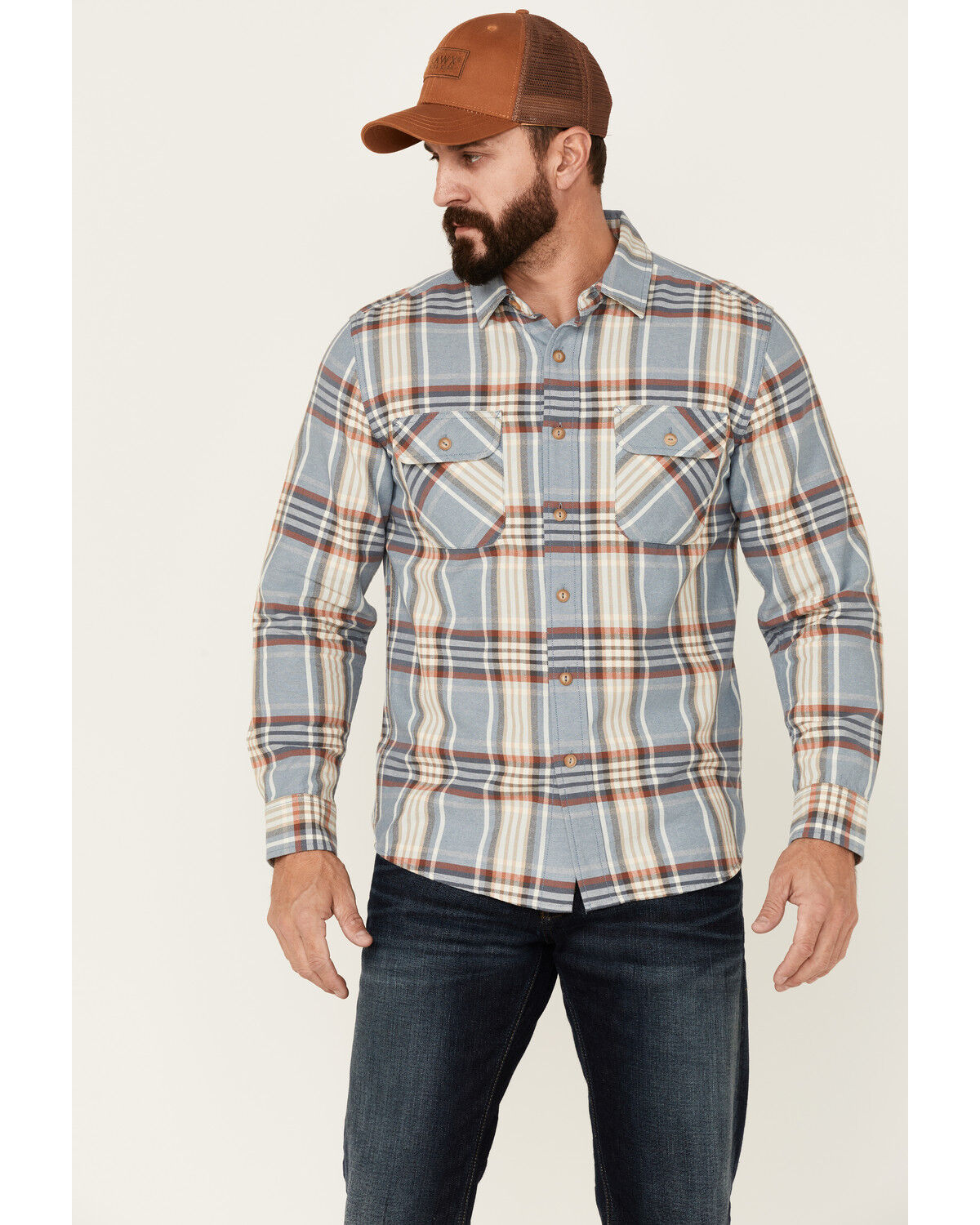 Image #1 - Pendleton Men's Beach Shack Large Plaid Print Long Sleeve Button Down Western Shirt, Blue, hi-res