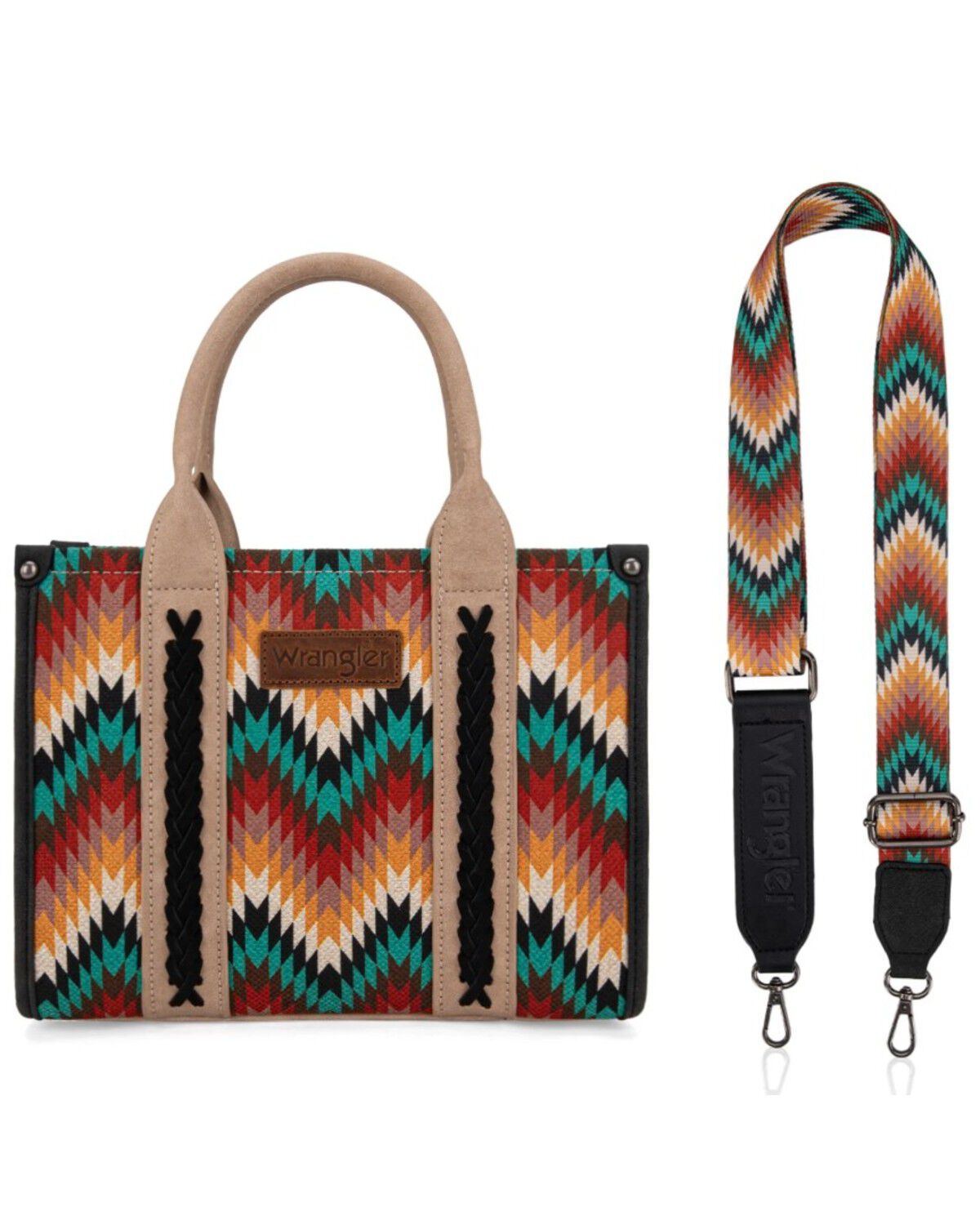 Image #2 - Wrangler Women's Southwestern Print Small Canvas Crossbody Bag, Black, hi-res
