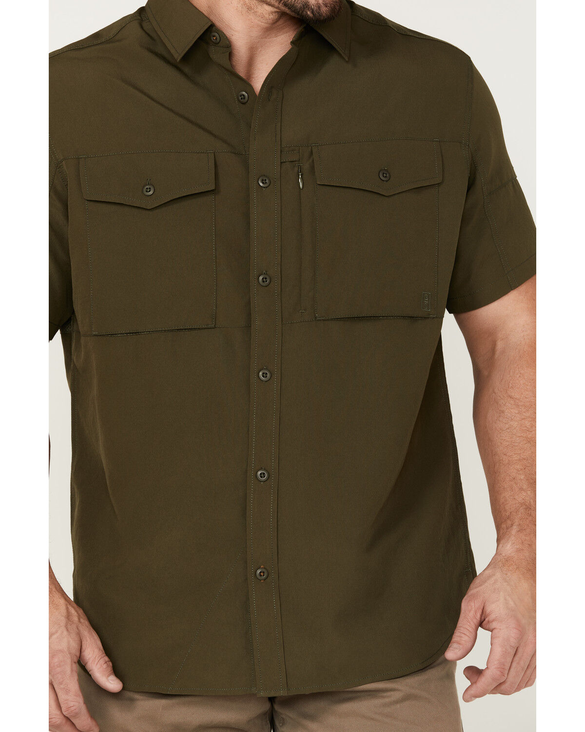 Image #3 - Brothers and Sons Men's Solid Dobby Performance Short Sleeve Button-Down Western Shirt, Olive, hi-res