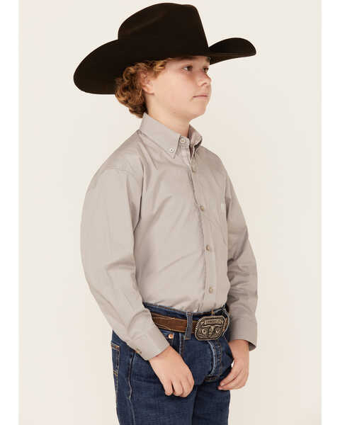 Image #2 - Panhandle Boys' Solid Long Sleeve Button-Down Stretch Western Shirt , Grey, hi-res