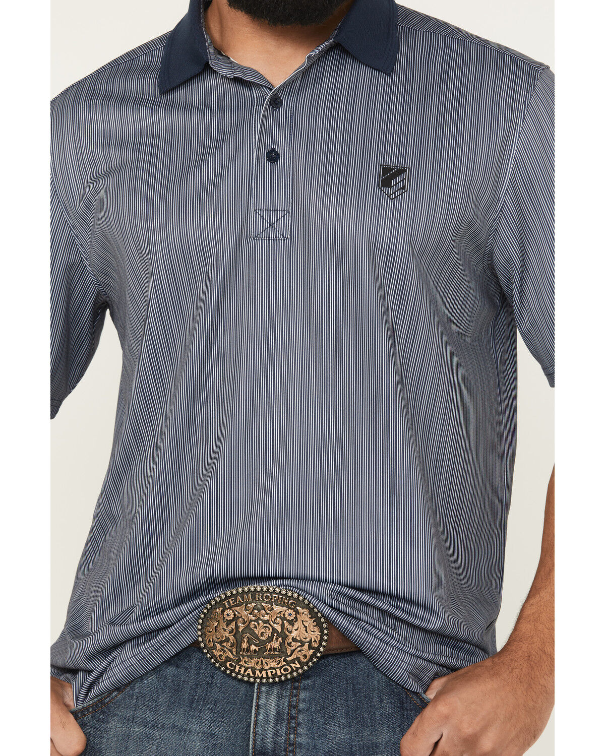 Image #3 - RANK 45® Men's Railroad Striped Short Sleeve Polo, Light Blue, hi-res