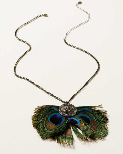 Shyanne Women's Enchanted Forest Peacock Feather Necklace, Pewter, hi-res