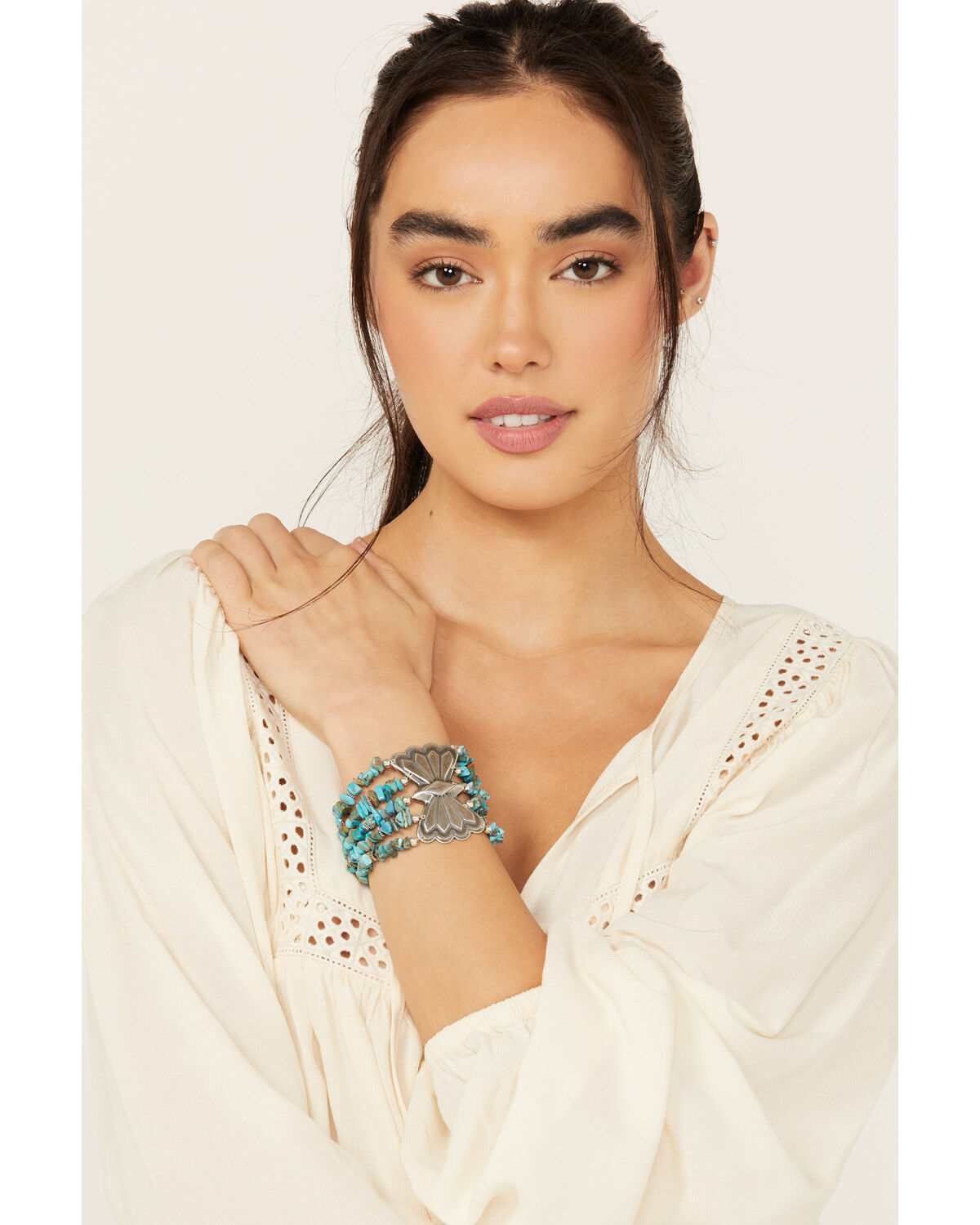 Image #1 - Paige Wallace Women's Bow Concho Turquoise Bracelet, Turquoise, hi-res