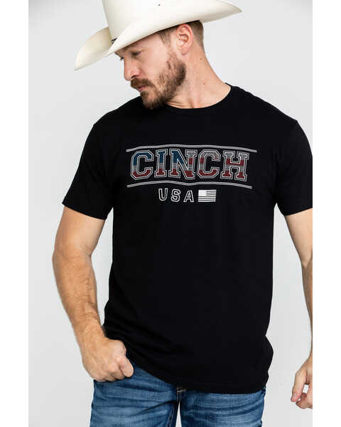Cinch Men's Logo Flag Graphic T-Shirt , Black, hi-res