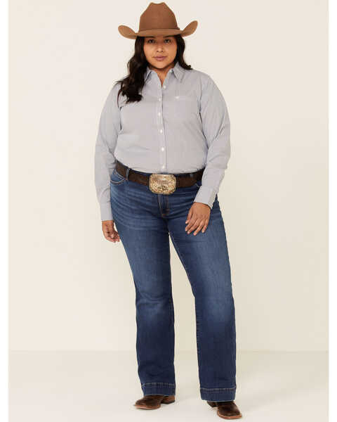 Ariat Women's Magazine Striped Kirby Long Sleeve Western Shirt - Plus, Blue, hi-res