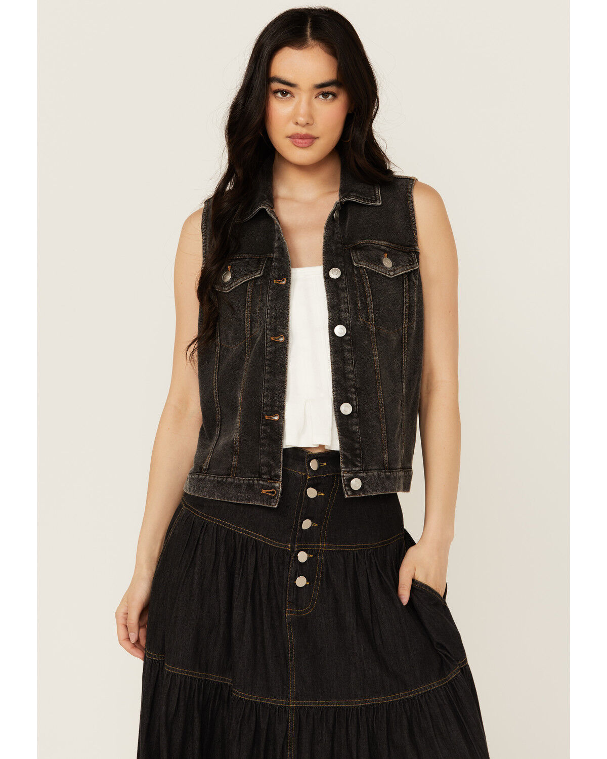 Image #1 - White Crow Women's Washed Knit Vest, Black, hi-res