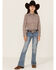 Image #2 - Roper Girls' West Made Floral Print Long Sleeve Western Pearl Snap Shirt, Brown, hi-res