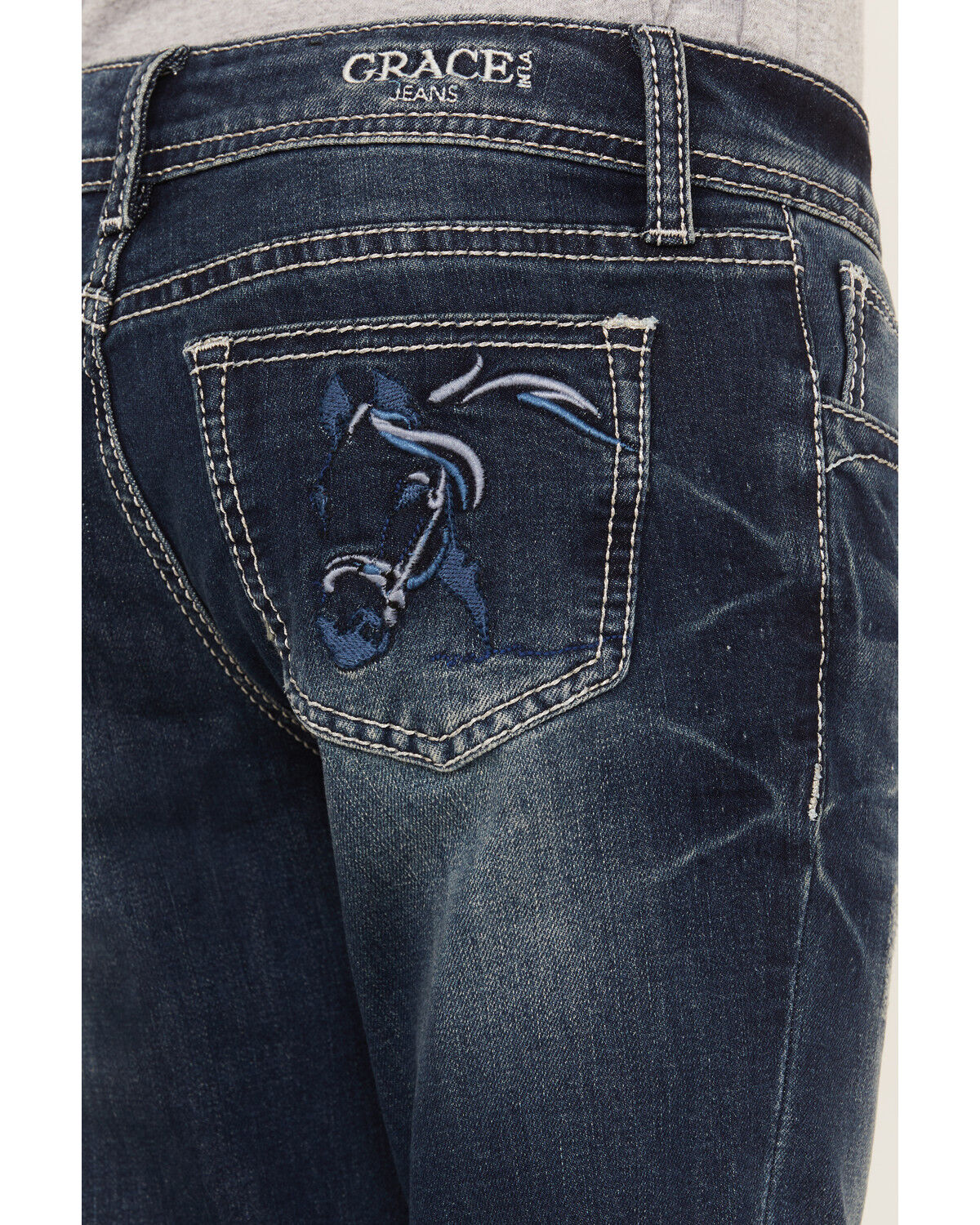 Image #4 - Grace in LA Girls' Medium Wash Horse Outline Bootcut Jeans, Blue, hi-res