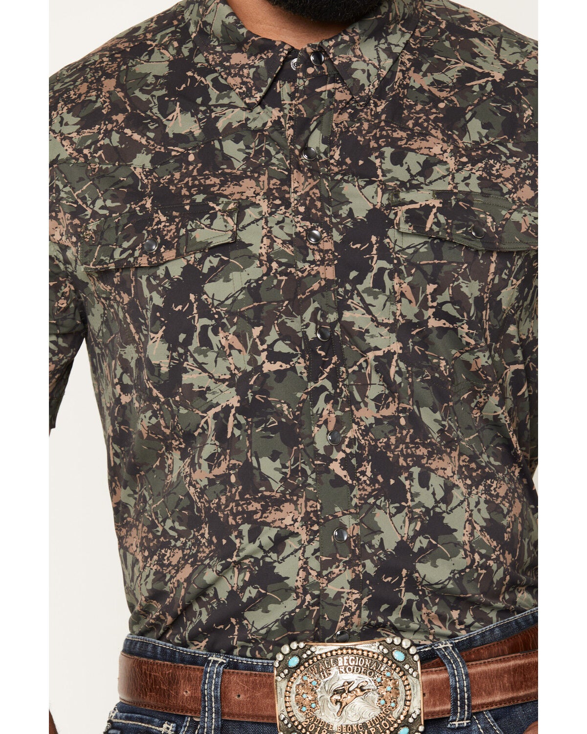 Image #3 - Rock & Roll Denim X Koe Wetzel Men's Camo Print Short Sleeve Pearl Snap Stretch Western Shirt, Camouflage, hi-res
