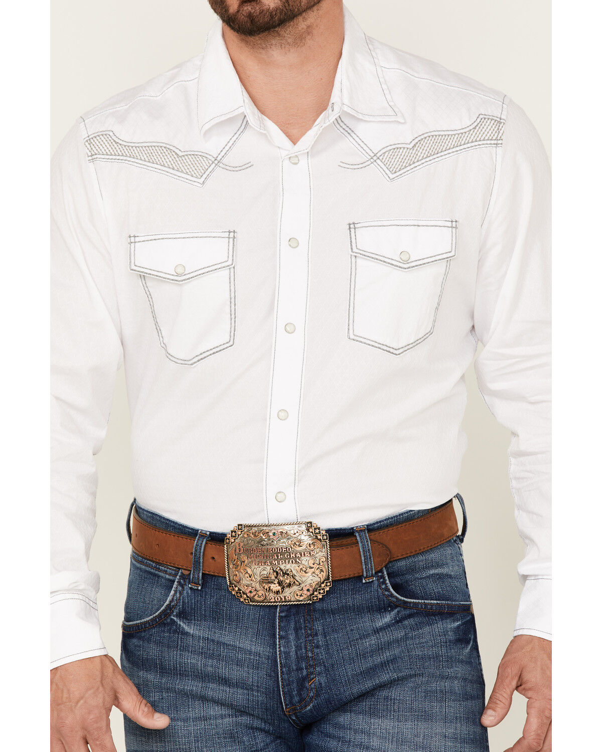 Image #3 - Rock 47 By Wrangler Men's Embroidered Long Sleeve Snap Western Shirt - Tall, White, hi-res