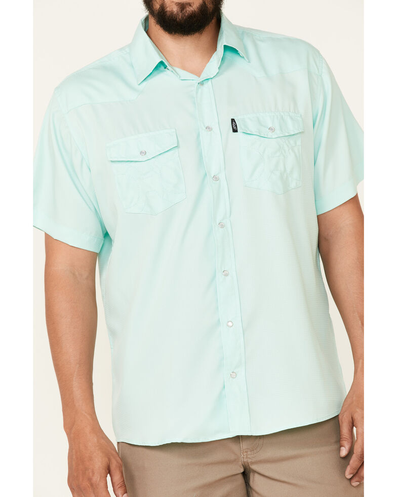 HOOey Men's Solid Teal Habitat Sol Short Sleeve Snap Western Shirt , Teal, hi-res