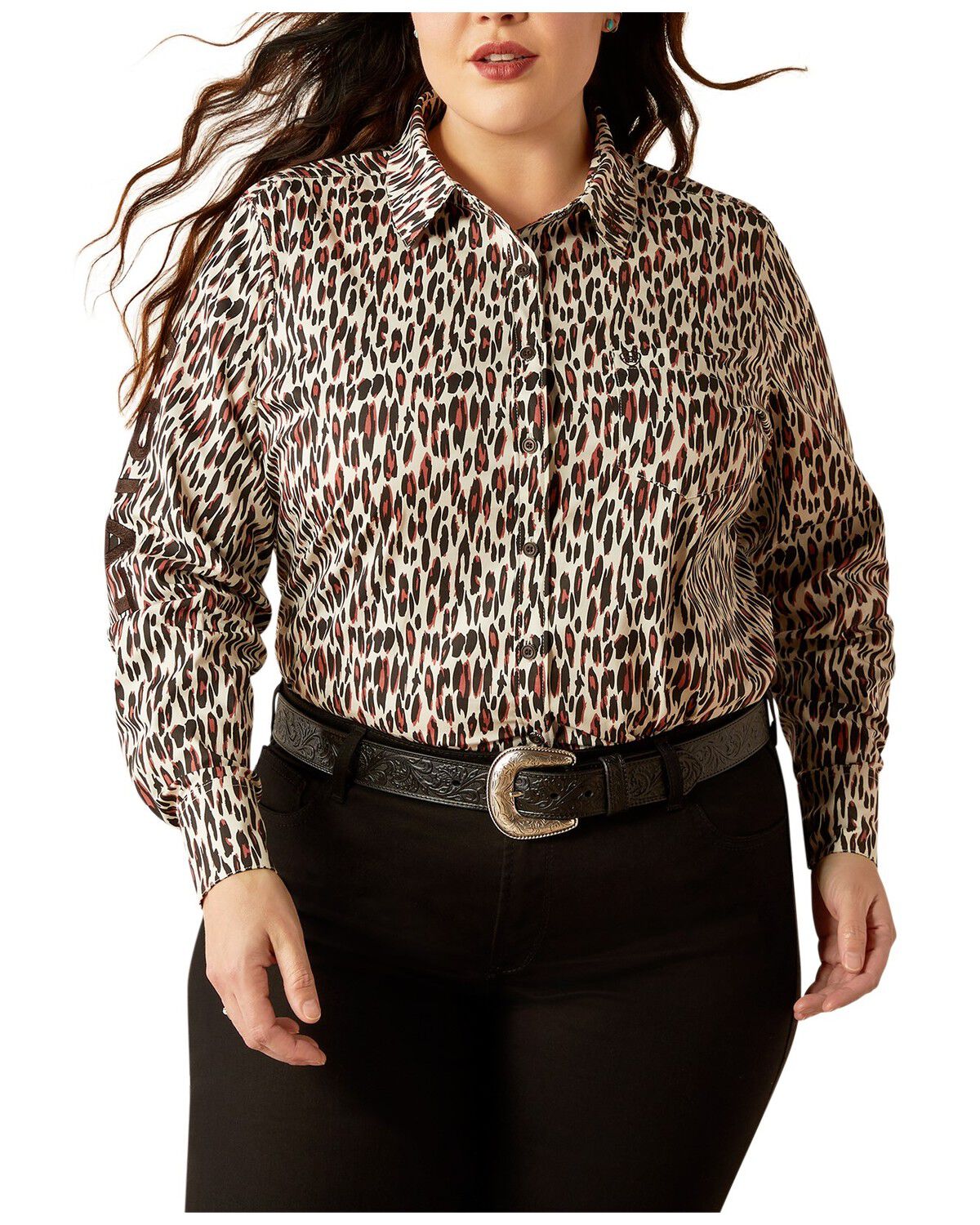 Image #1 - Ariat Women's Printed Team Kirby Long Sleeve Button-Down Western Shirt - Plus, Blush, hi-res