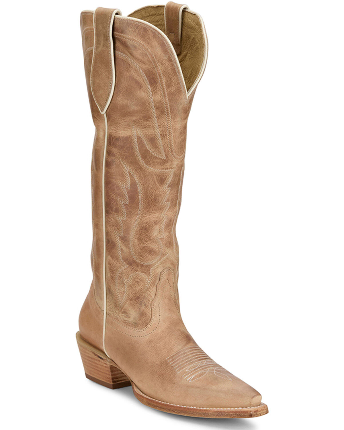 Image #1 - Tony Lama Women's Derby Jess Tall Western Boots - Snip Toe, Ivory, hi-res
