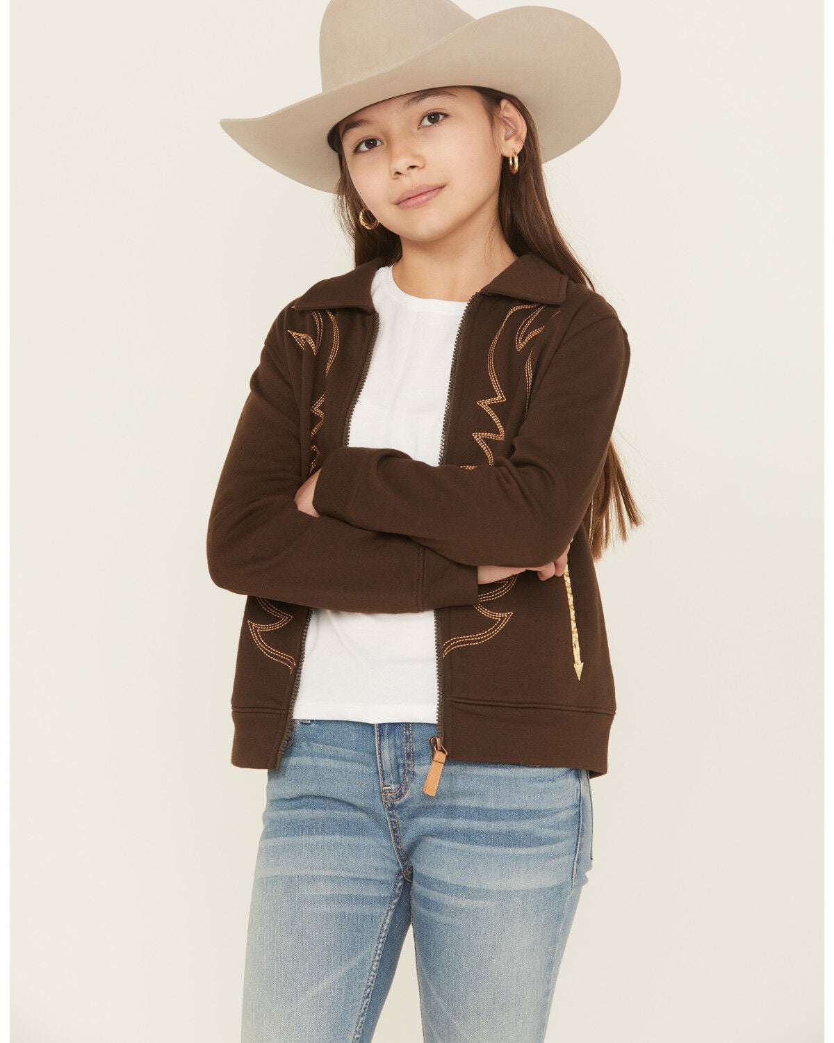 Image #1 - Cruel Girl Girls' Boot Stitch Embroidered Bomber Jacket, Brown, hi-res