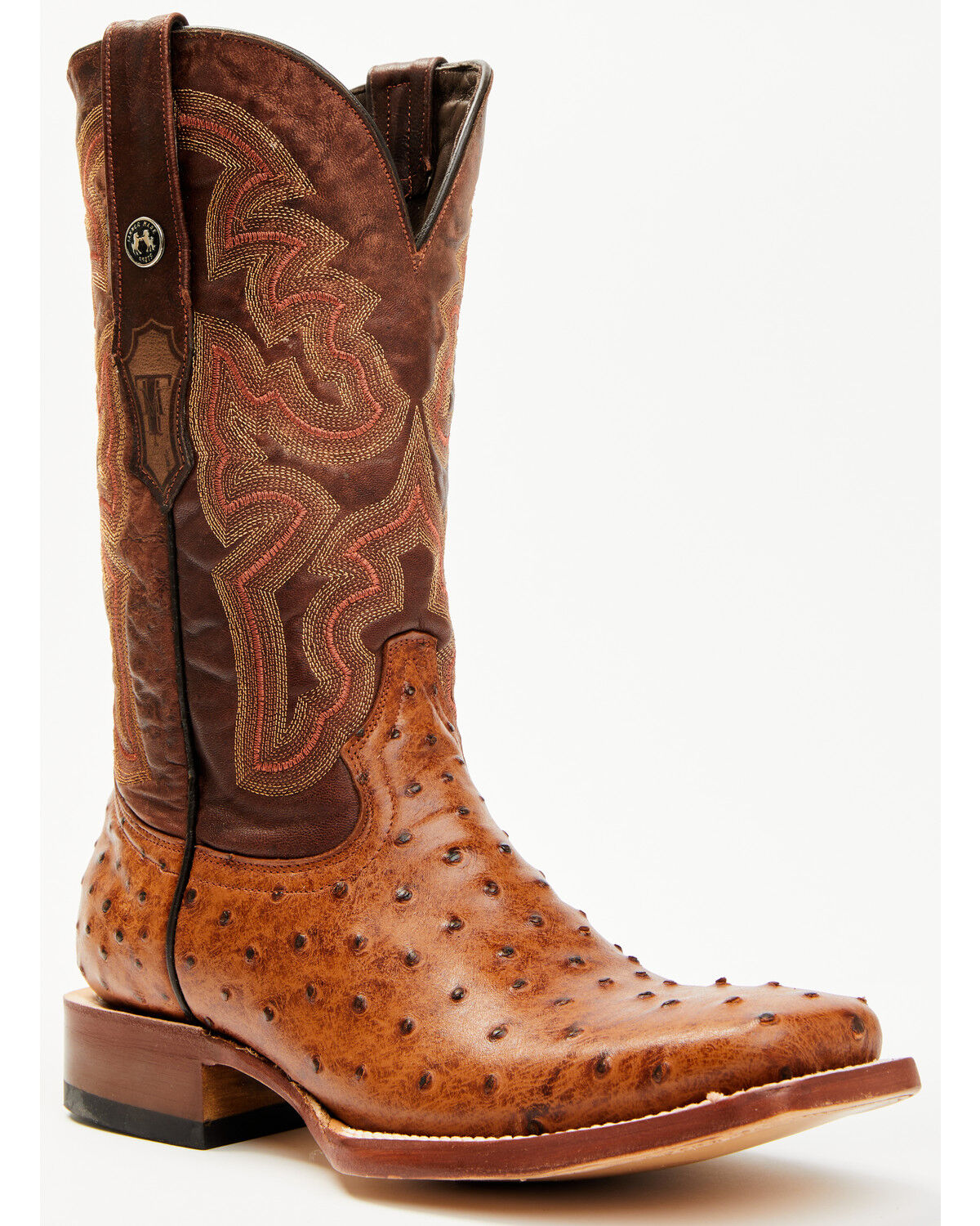 Image #1 - Tanner Mark Men's Ostrich Print Western Boots - Broad Square Toe, Cognac, hi-res