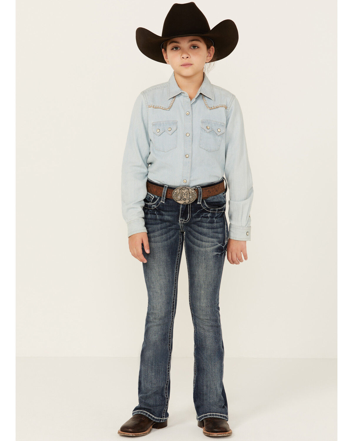 Image #1 - Grace in LA Girls' Medium Wash Burst Pocket Bootcut Jeans, , hi-res