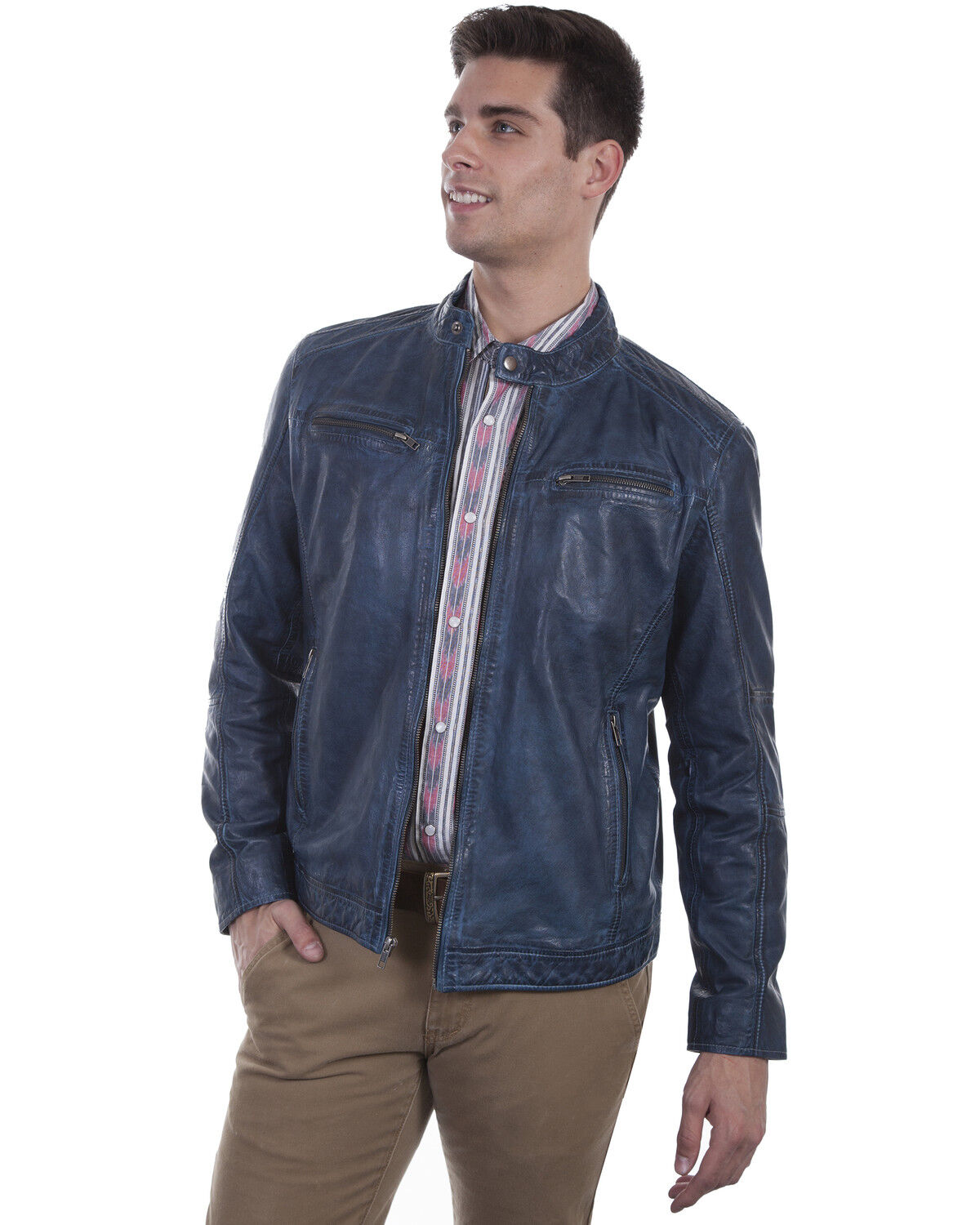 Image #1 - Scully Men's Denim Leather Jacket, Indigo, hi-res