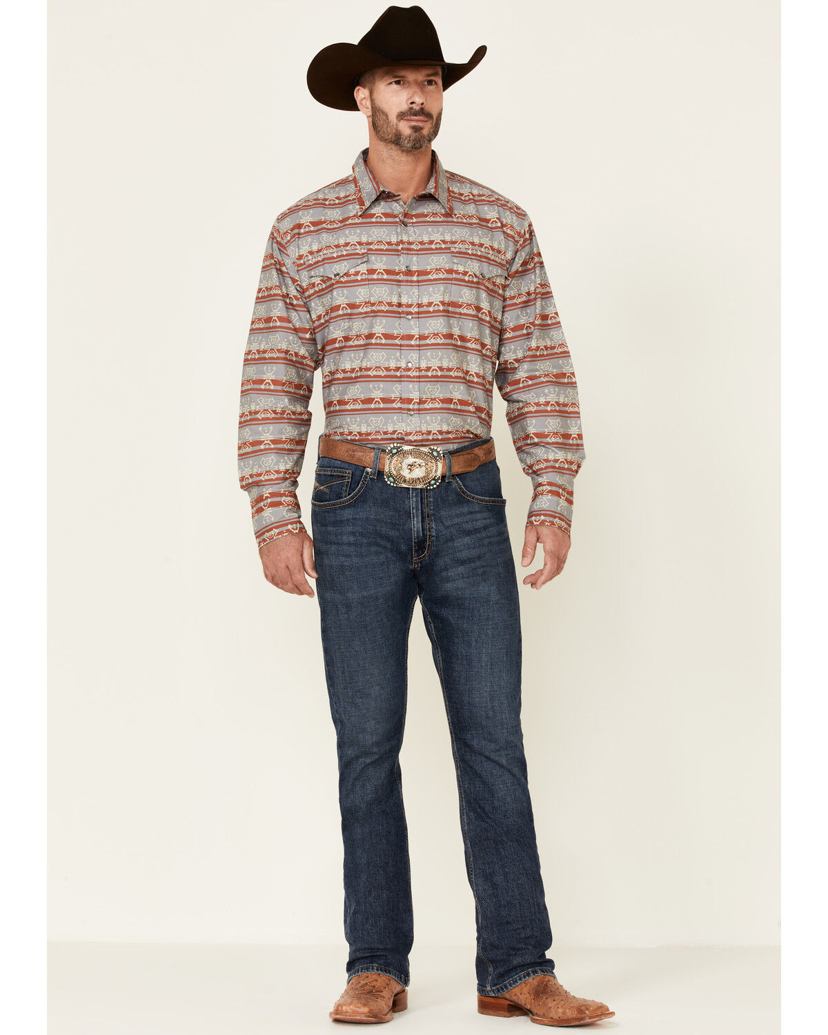 Image #2 - Roper Men's Gray Southwestern Blanket Stripe Long Sleeve Pearl Snap Western Shirt, Grey, hi-res