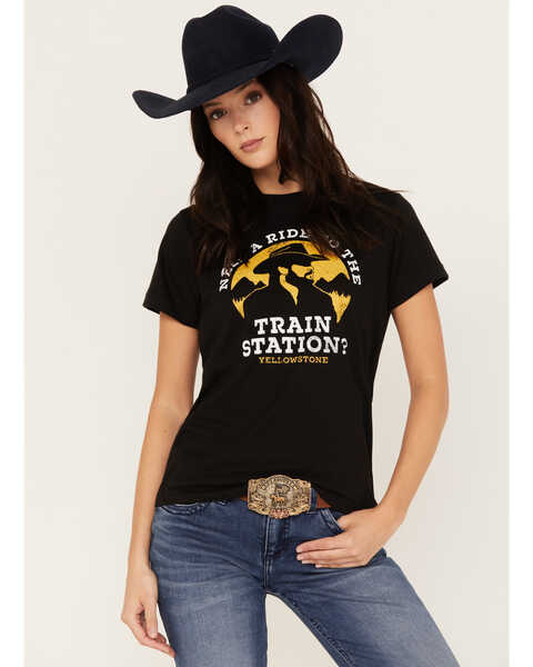 Changes Women's Yellowstone Train Station Short Sleeve Graphic Tee, Black, hi-res