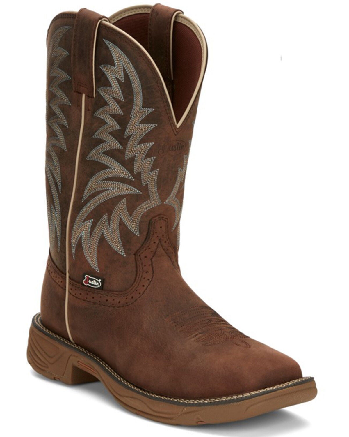 Image #1 - Justin Men's Stampede Rush Short Base Performance Western Boots - Broad Square Toe, Brown, hi-res