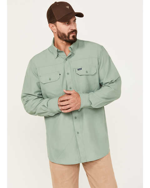 Image #1 - Wrangler Men's Performance Long Sleeve Button-Down Shirt, Sage, hi-res