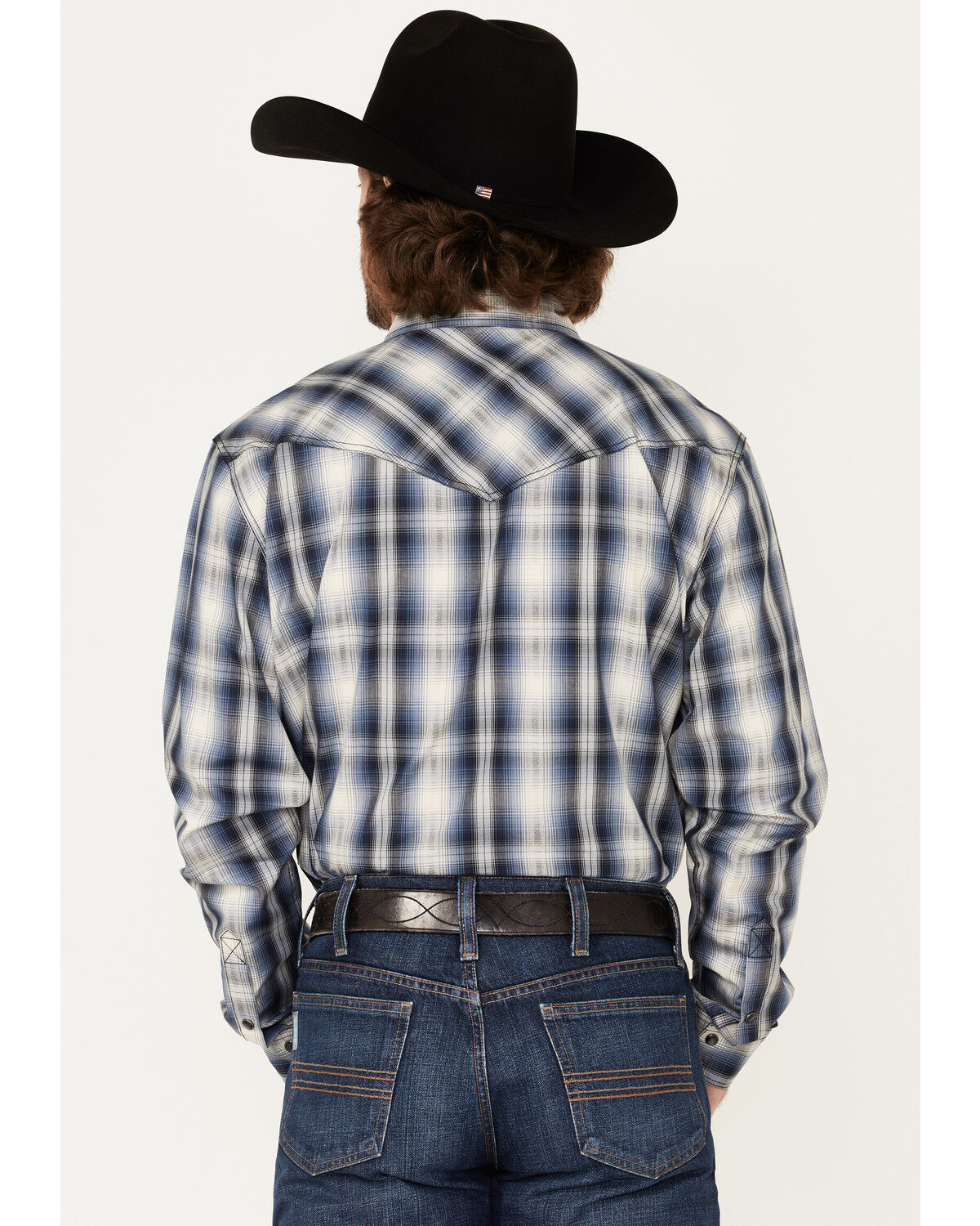 Image #4 - Cody James Men's Trailblazer Plaid Print Long Sleeve Pearl Snap Western Shirt, Blue, hi-res
