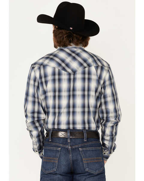 Image #4 - Cody James Men's Trailblazer Plaid Print Long Sleeve Pearl Snap Western Shirt , Blue, hi-res
