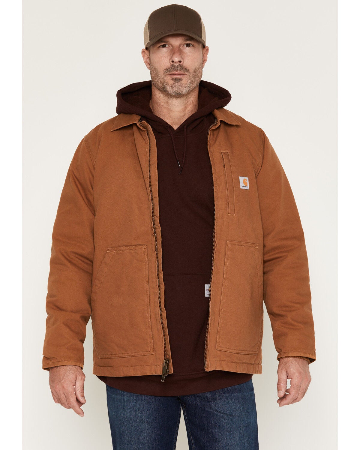 Image #1 - Carhartt Men's Loose Fit Washed Duck Sherpa Lined Coat, Brown, hi-res