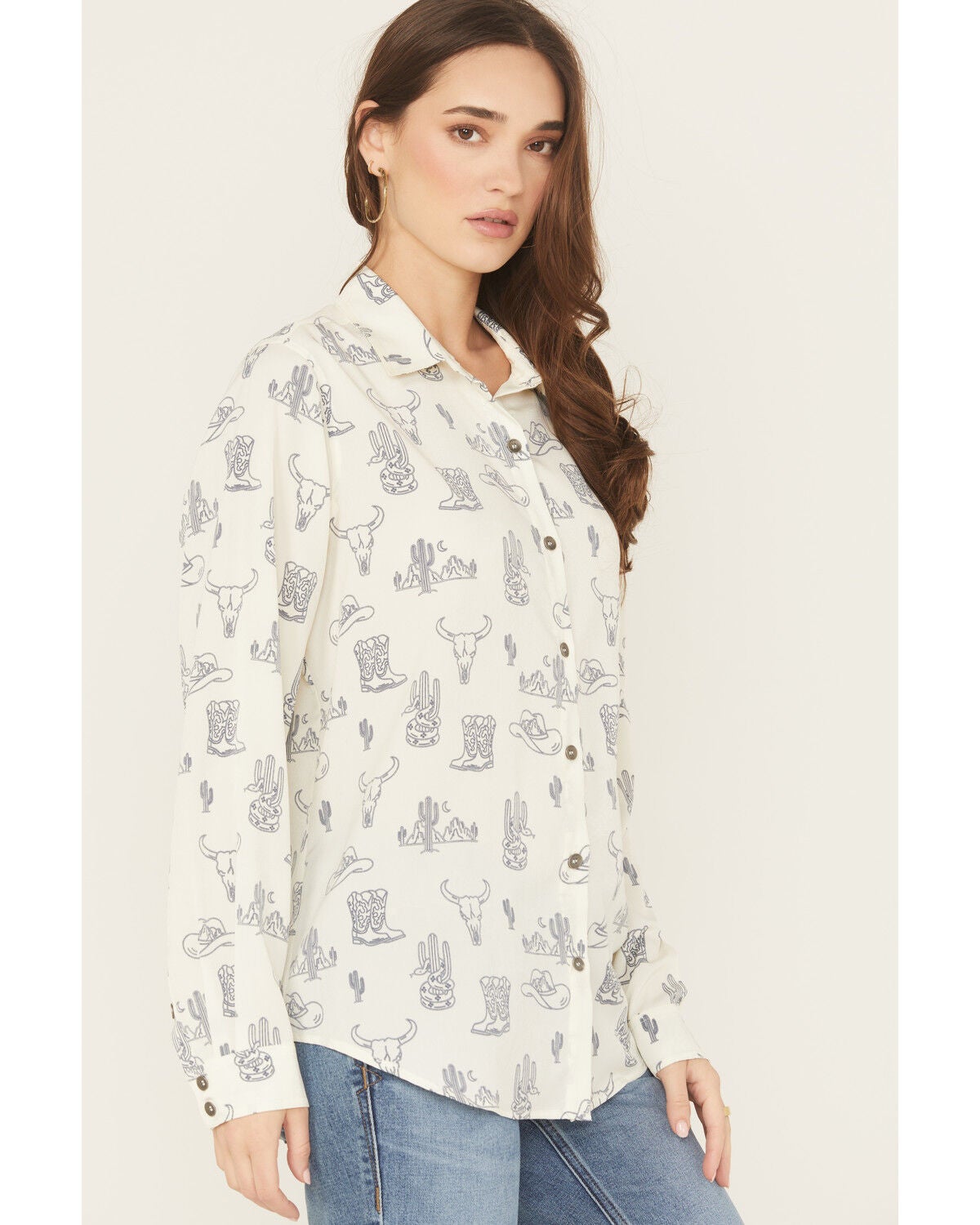 Image #2 - Ariat Women's Homestyle Deserted Print Long Sleeve Button-Down Western Shirt, White, hi-res