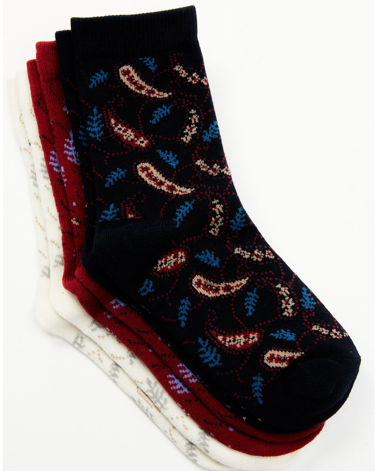 Image #2 - Shyanne Girls' Libby Paisley Crew Socks - 3-Pack, Cream, hi-res