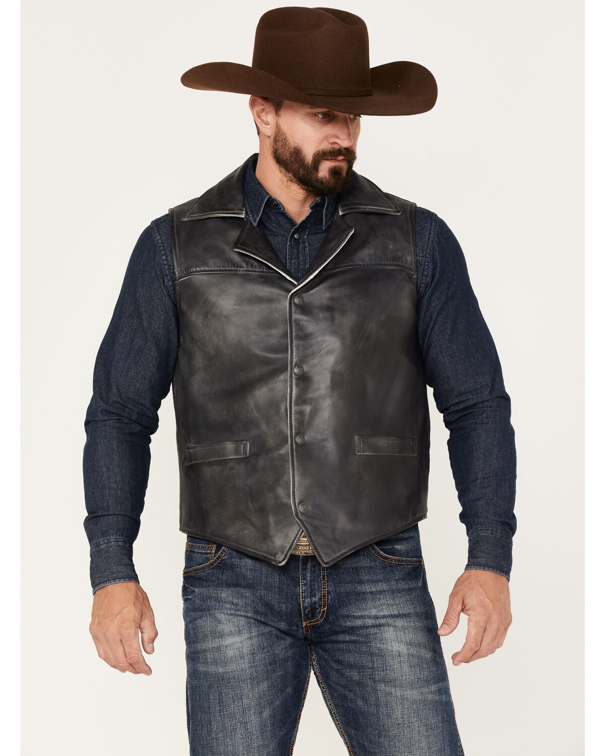 Image #1 - Cripple Creek Men's Snap-Front Moto Vest, Black, hi-res
