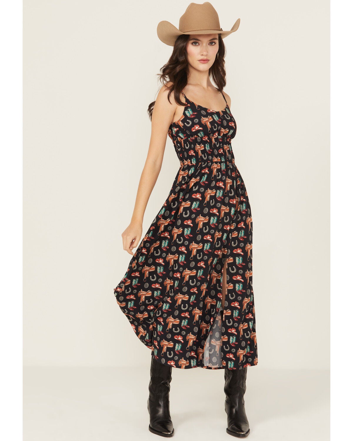 Rock & Roll Denim Women's Conversational Print Midi Dress, Black, hi-res