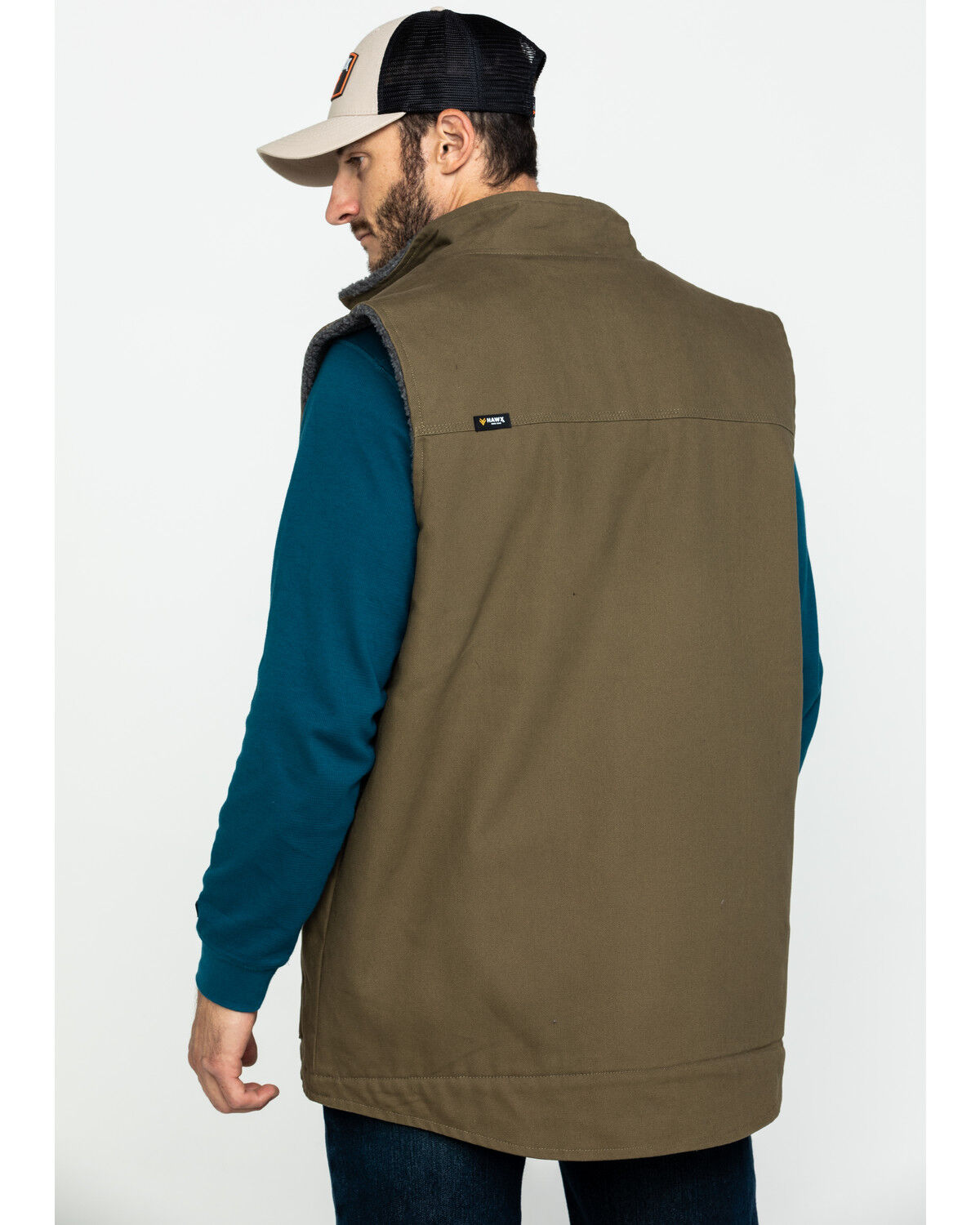 Image #2 - Hawx Men's Olive Canvas Sherpa Lined Work Vest, Olive, hi-res
