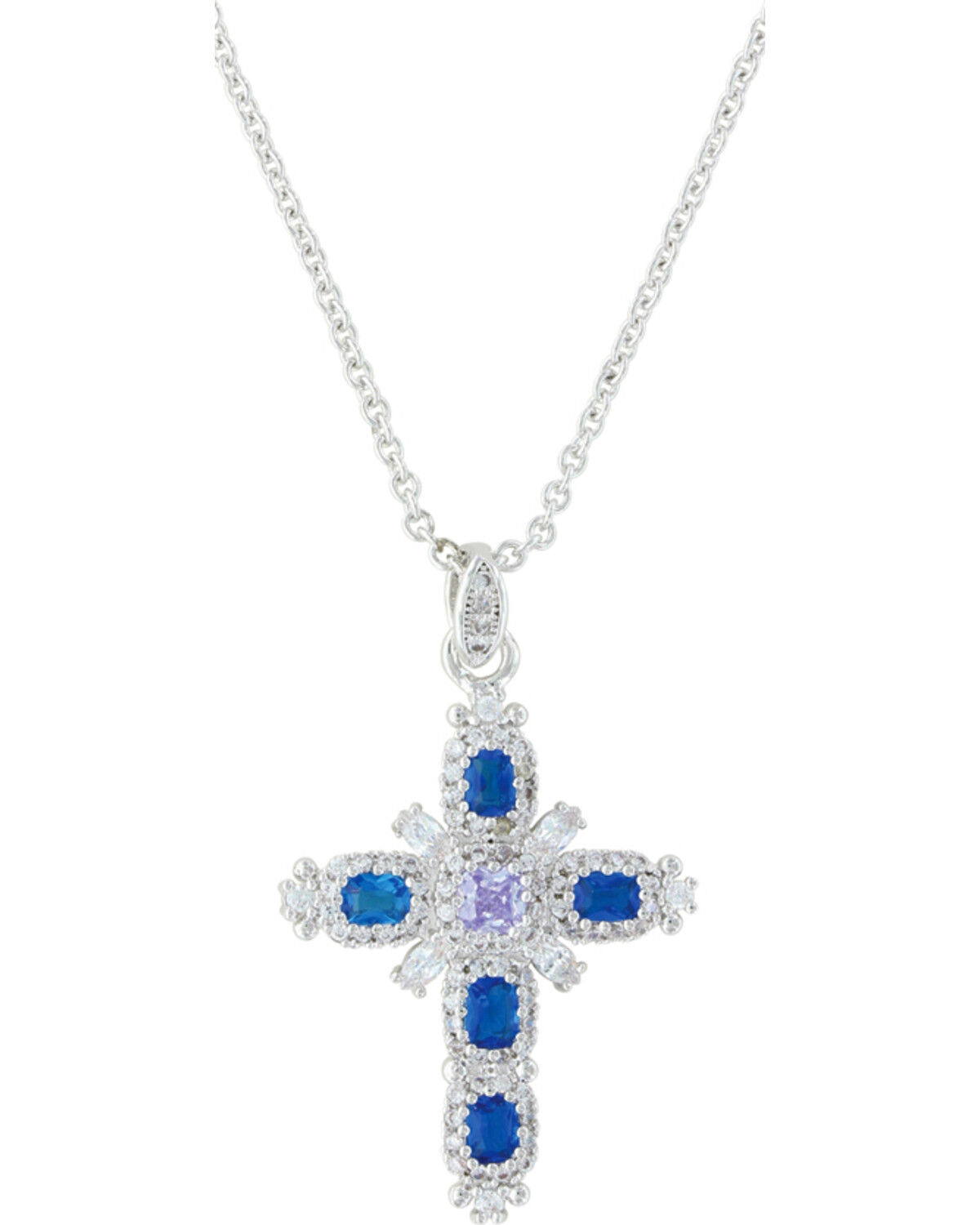 Image #1 - Montana Silversmiths Women's River Of Lights Budded Cross Necklace, Silver, hi-res