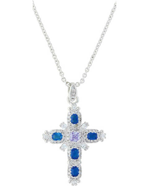 Montana Silversmiths Women's River Of Lights Budded Cross Necklace , Silver, hi-res
