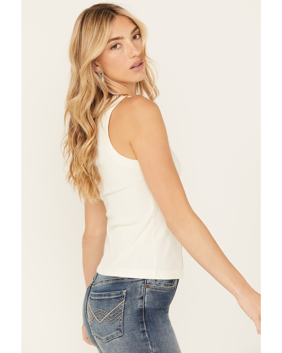 Image #2 - Idyllwind Women's Edna Button Front Ribbed Tank, Ivory, hi-res