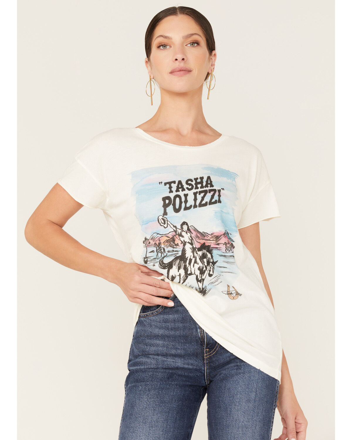 Image #1 - Tasha Polizzi Women's Title Watercolor Desert Scene Logo Graphic Tee, Ivory, hi-res