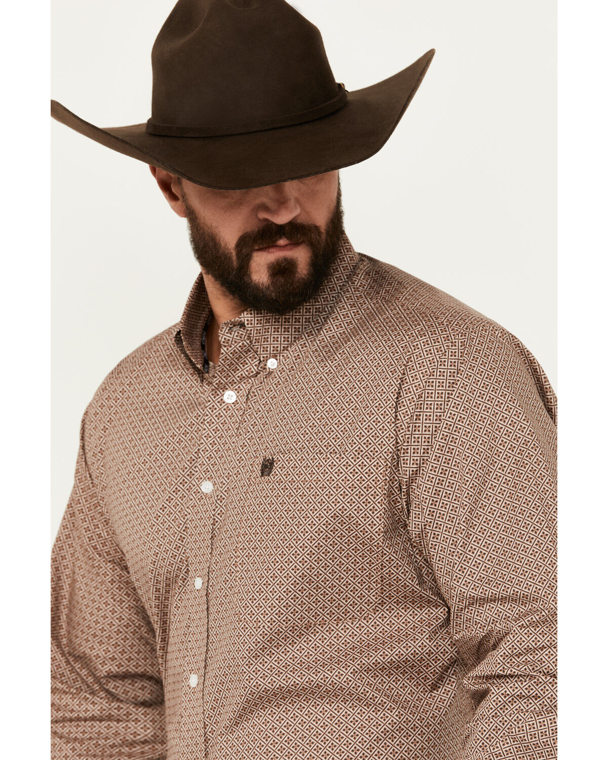 Image #2 - Cinch Men's Geo Print Long Sleeve Button-Down Stretch Western Shirt, Lt Brown, hi-res