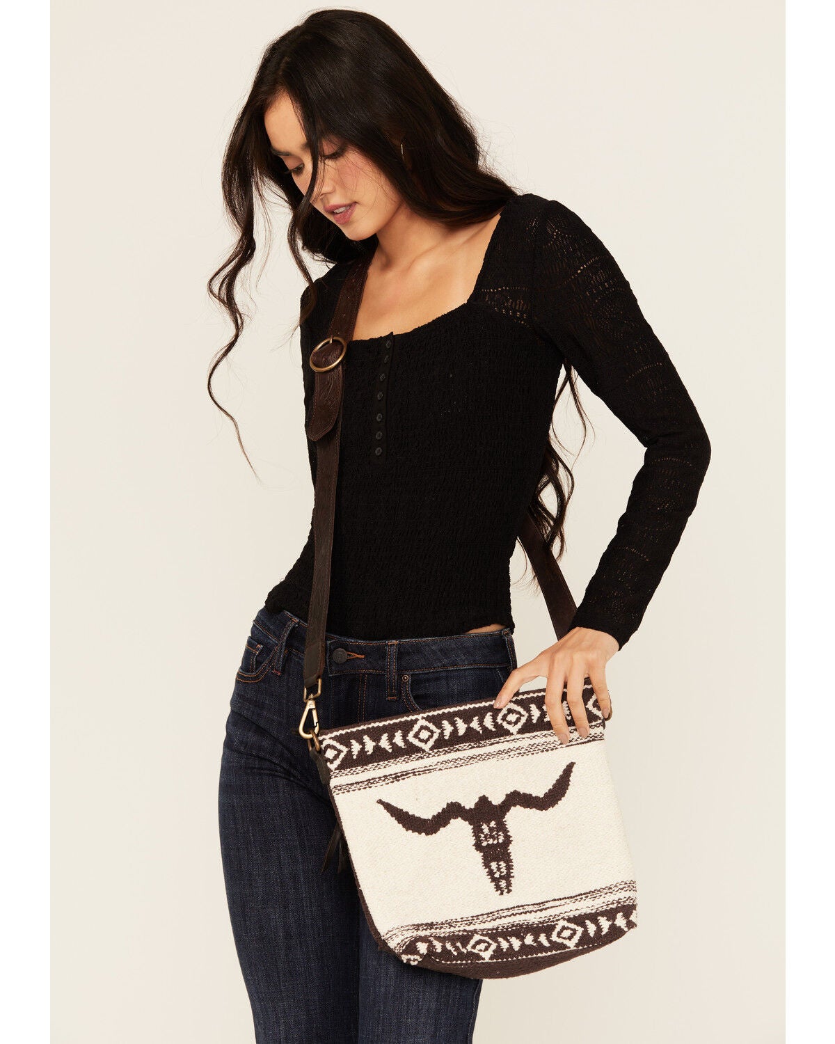 Idyllwind Women's Madrona Longhorn Woven Concealed Carry Crossbody Bag, Ivory, hi-res